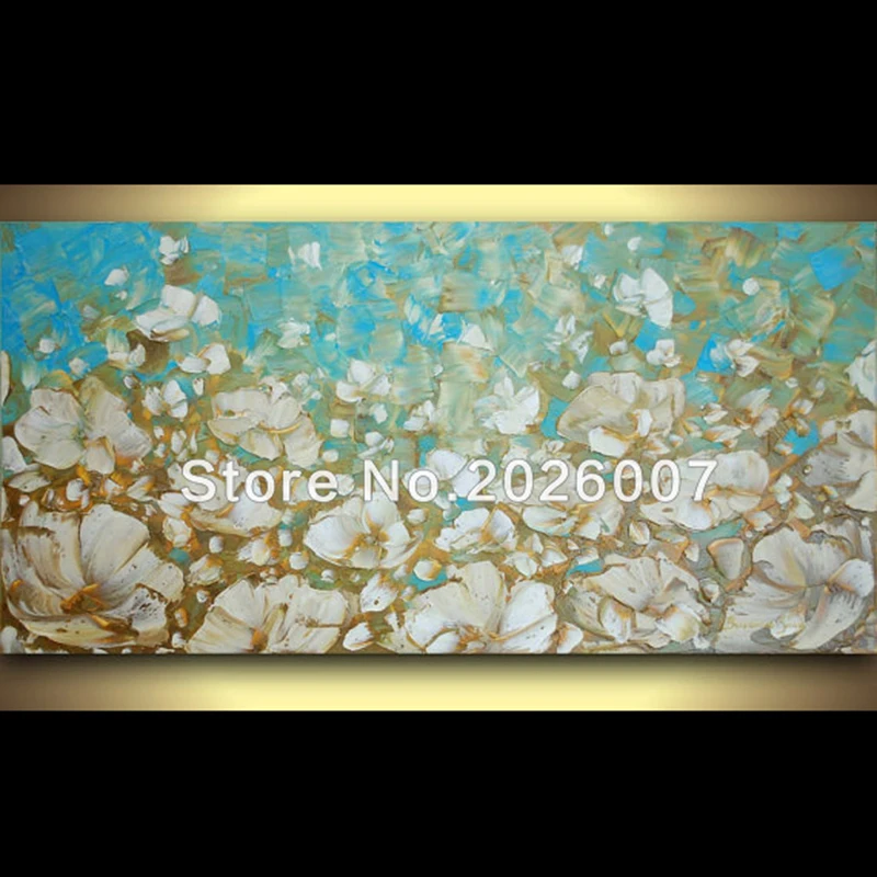 212ORIGINAL Large Abstract Brown Blue White Poppies Impasto Landscape Oil Painting by Susanna 48x24 Ready to Hang Made2Order