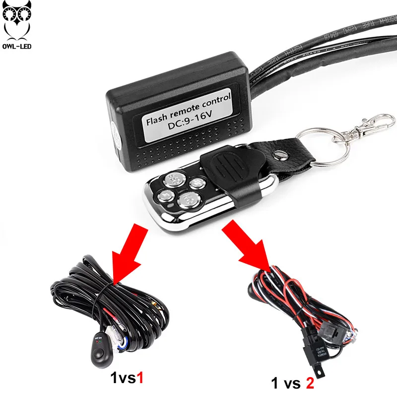

OWL-LED LED Light Bar Wiring Harness 40 Amp Relay Fuse ON-OFF-Strobe Remote Control Waterproof