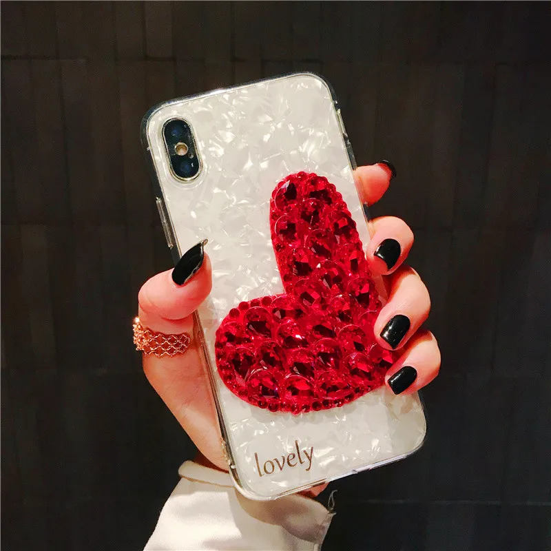 Luxury Diamond Love Heart Phone Case For iPhone X XS XR Max 6 6S 7 8 Plus Bling Rhinestone Soft TPU Shell Cover |