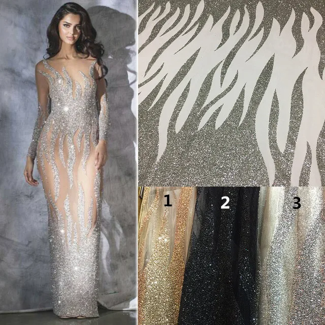 

New design african glued glitter lace fabric french tulle lace fabric ZH-121694 For party dress