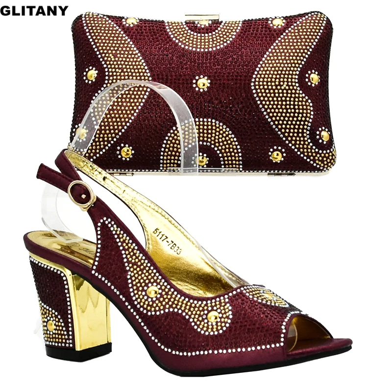 Design Afrikanische Sets Frauen Wine Neueste Nigerian Hochzeit Italienische Set silber Tasche Und gold purpurrot Schuh Party blue Schuhe rot RxWnqx1IfB