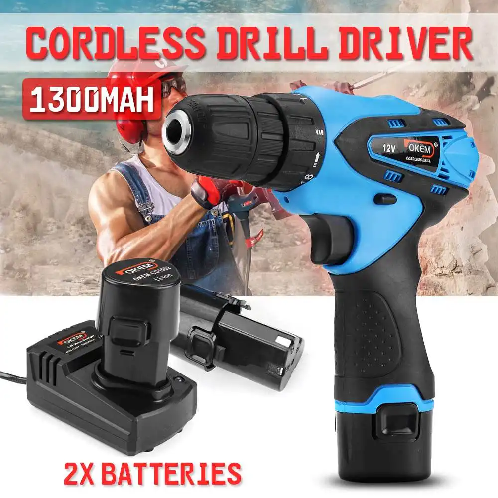 

12V Double lithium battery Electric screwdriver 1300mAh hand electric drill bits suitcase power tool Kit With Power Adapter