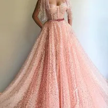 Pembe müslüman abiye Sparkle pullu resmi İslam Dubai suudi arabistan uzun balo gece elbisesi