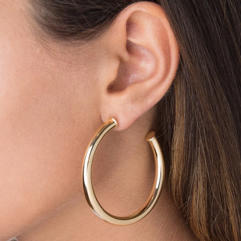 

2019 New Earings Brincos Big Silver Color High Polished Simple Fashion Jewelry Round circle Piece Shinny Women girl hoop Earring