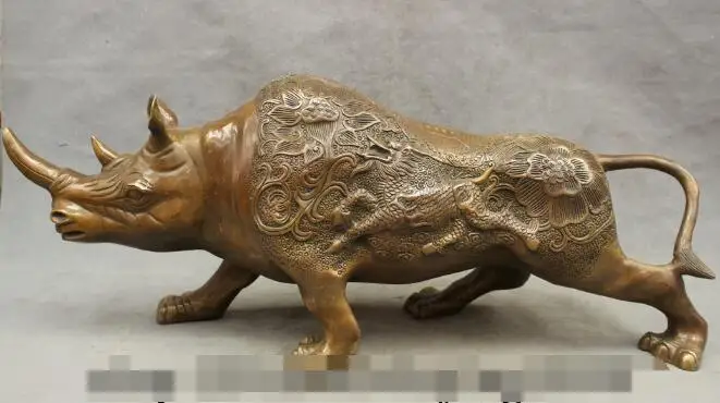 

S01127 26" Folk Chinese Bronze Animals Bull Rhinoceros Horn Oxen Kylin Unicorn Statue B0403