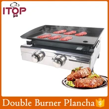 ITOP Gas Plancha BBQ 2 Burners LPG outdoor Grill Steel Enameled cast iron Plate
