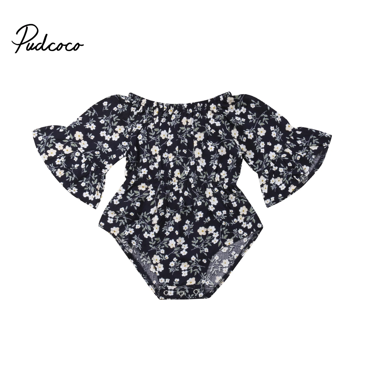 

2018 Brand New Lovely Romper Toddler Baby Girls Clothes Flare Long Sleeve Floral Elastic Waist Jumpsuits Romper Outfit 0-24M
