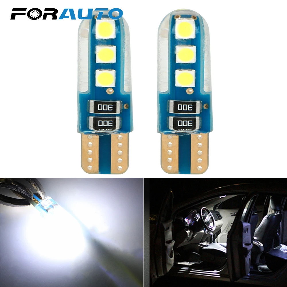 

FORAUTO Wedge Bulb Silicone Car LED Light Auto Marker Light T10 W5W 6 SMD 3030 DC 12V Parking Lamp 2Pcs/set