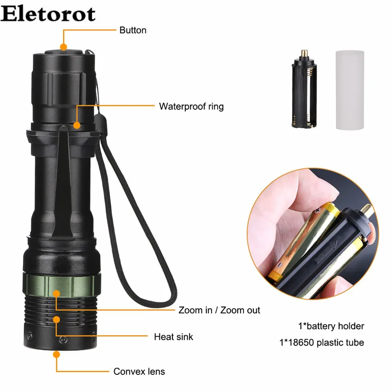 

Portable 2000 Lumen LED Flashlight torches Outdoor Zoomable XM-L Q5 Waterproof Tactical Flash light torch lamp AAA/18650