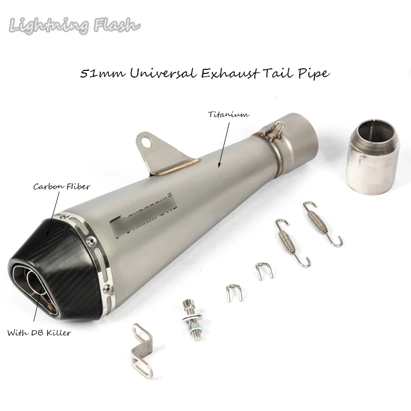 

38-51mm Universal Motorcycle Muffler Exhaust Pipe Modified Titanium+Carbon Fiber Exhaust Tail Pipe Scooter Escape With DB Killer