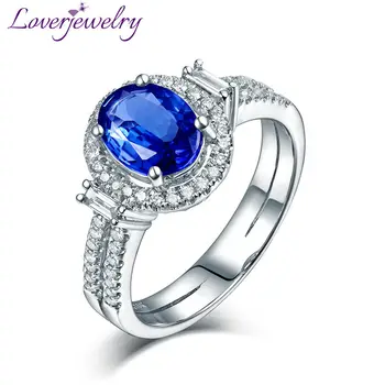 

LOVERJEWELRY Women Ring Oval 8x10mm Real 14Kt White Gold Diamonds Blue Tanzanite Rings For Engagement Party Christmas Gift