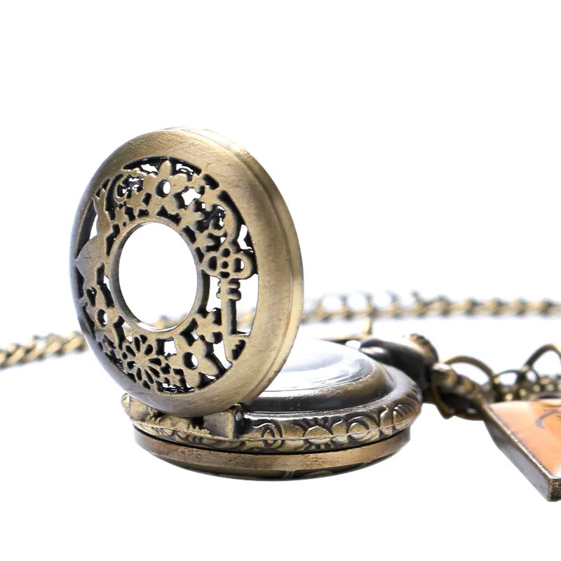 Antique Bronze Pocket Watch Exquisite Quartz Clock Alice In Wonderland Drink Me Pocket Watches Necklace Rabbit 4