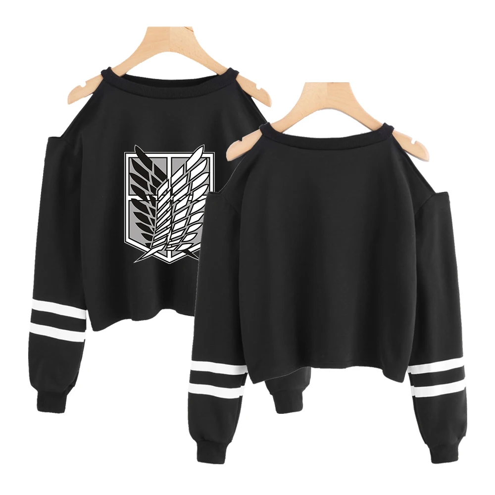 Ataque en Titán cultivo hombro verano top, camiseta de manga larga de las mujeres ropa streetwear calle harajuku moda 2019 CG0602
