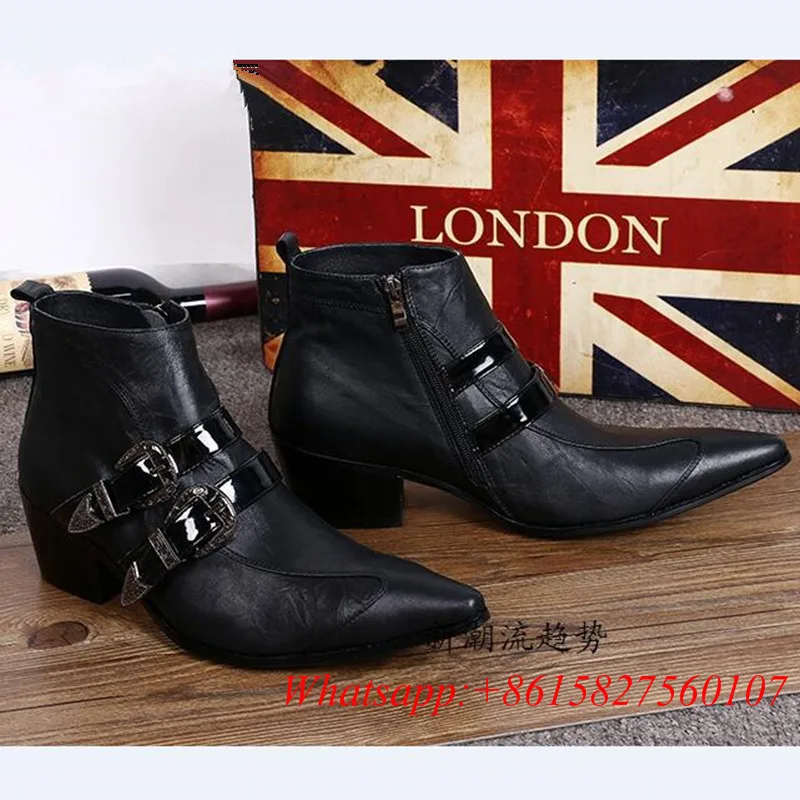Italian Design Metal Toe military Men Boots Black Leather Party Wedding