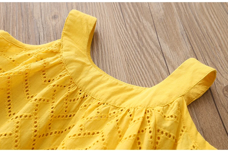 2018 Summer 2-10 Years Children Cotton Solid Color Off Shoulder Strapless Hollow Out Wave Little Sexy Kids Girl Dress Blouse (10)