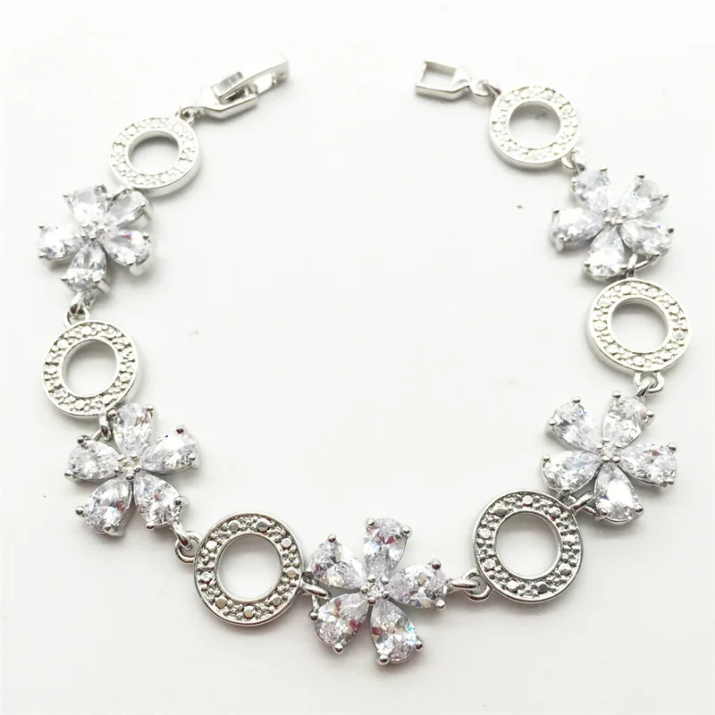 Белый цвет кристалл AAA циркон-Родиевые белые золотые цветные браслеты для женщин Здоровье никель и свинец ювелирные изделия