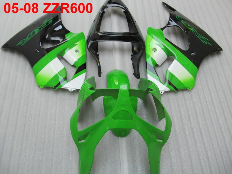 Комплект обтекателей для мотоциклов Kawasaki Ninja ZZR600 05 06 07 08 зеленые и черные