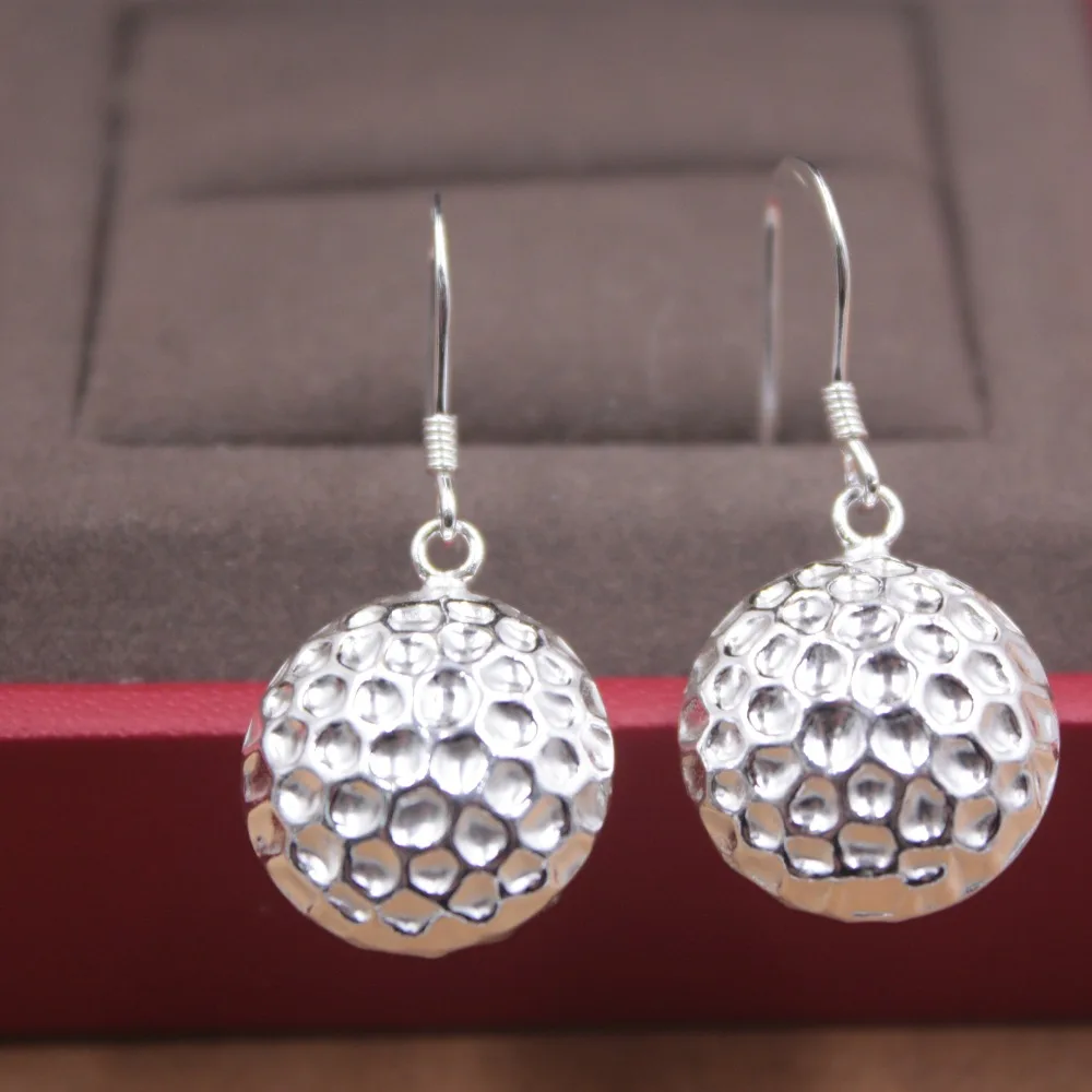 

Pure S925 Silver Dangle Earrings Round Drum Women's Earrings Drop 30mmL Fashion New