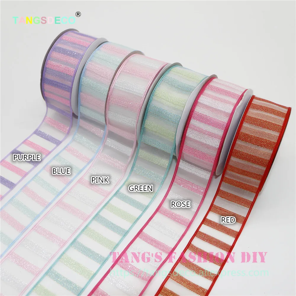

20 Yards/Roll ---- DIY 3.8cm width single face STRIPES ORGANZA ribbon