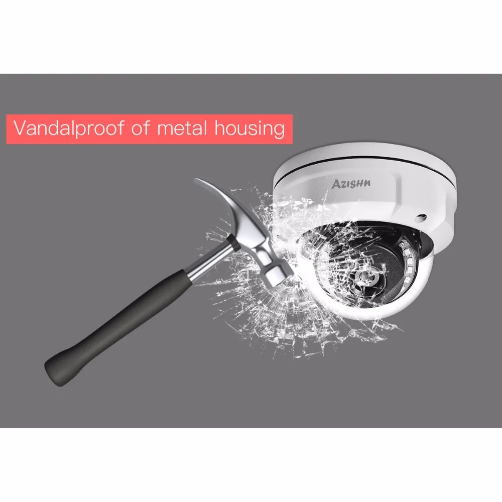  AZISHN Vandalproof 3MP HD POE IP Camera CCTV Indoor Outdoor Home Security Surveillance Dome Network - 32935058023