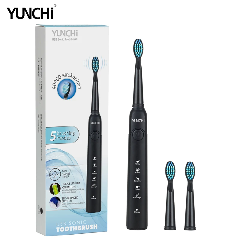 Yunchi Sonic Electric Toothbrush USB Recharging Effective Clean Teeth White 1 handle with 3 brush heads Yunchi Sonic Electric Toothbrush USB Recharging Effective Clean Teeth White 1 handle with 3 brush heads
