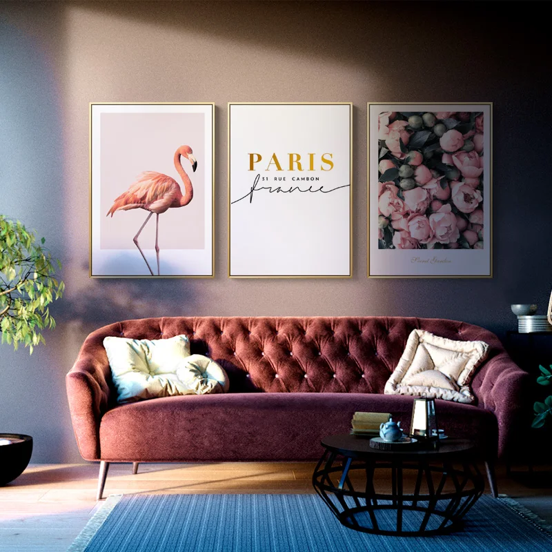 

Nordic Pink Flamingos Flowers With Quote n Sea Canvas Painting Posters And Print Wall Art Picture For Living Room Bedroom Studio