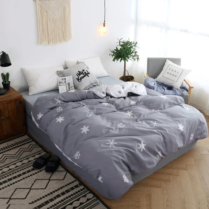 

Winter Gray Snowflake Printed Duvet Cover Soft Polyester Cotton Fabric Adult Quilt Cover Twin Full Queen King Comforter Case