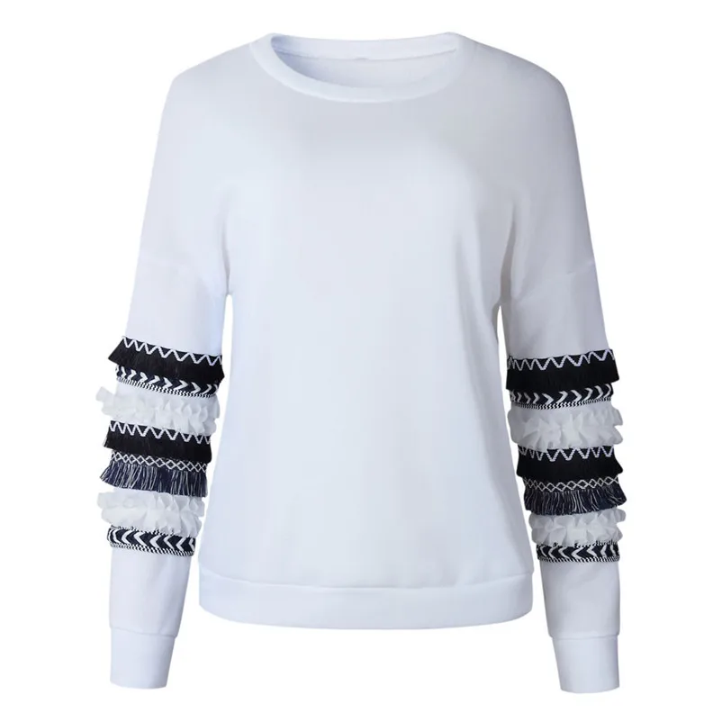 HOT sell sweaters fashion 2018 women Stripe Patchwork Long Sleeve Sweat shirt Pullover Shirt Tops Blouse Invierno O09#N (2)