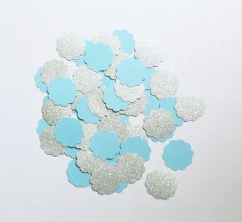 

Silver Glitter And Baby Blue Confetti Scallop Circles - 1" Inch Party Decor Decorations Die Cuts Table decor scrapbook Confettis