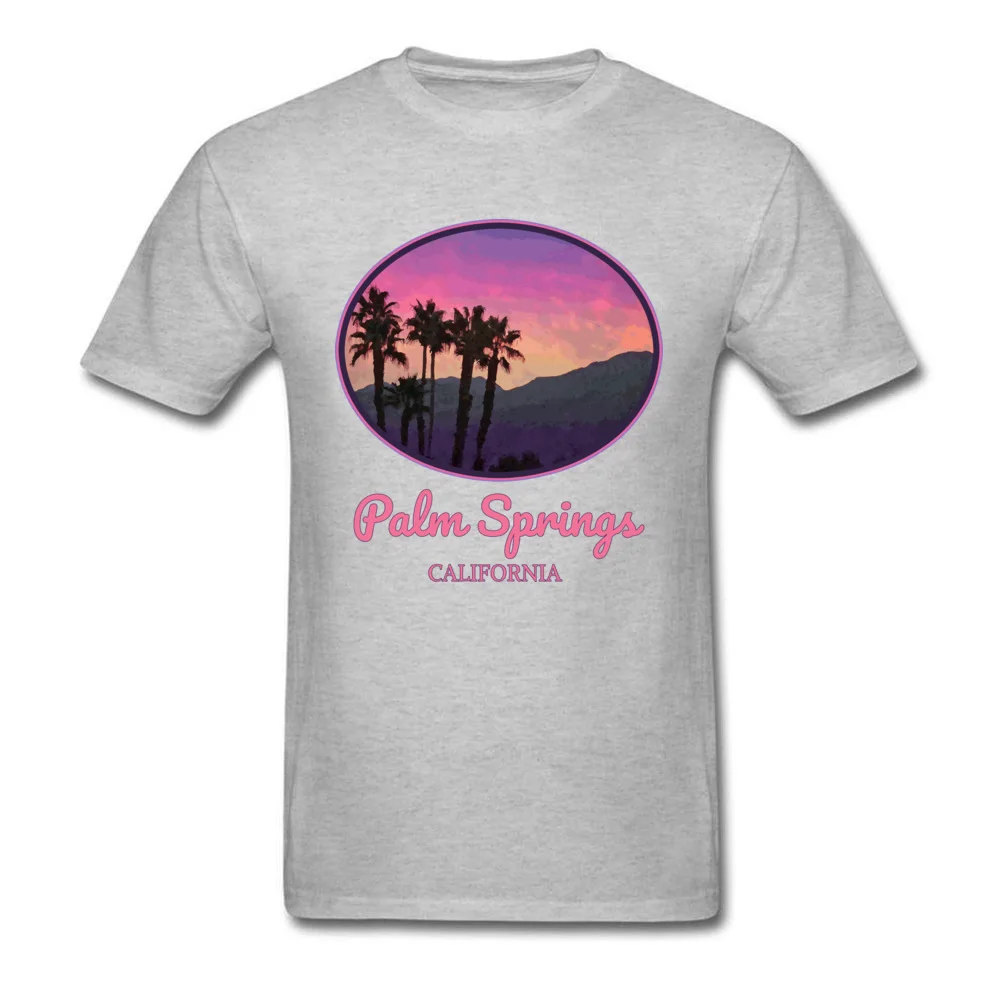 Mens 2018 New Normal Tops T Shirt Crewneck NEW YEAR DAY 100% Cotton Top T-shirts Fashionable Short Sleeve Customized Tee Shirts Palm Springs California. Sunset Mountains Palm Trees Cool Retr grey