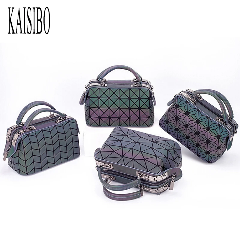 

KAISIBO Luminous Tote Handbag Women Bag 2018 New Geometry Handbags Plain Folding Shoulder Bags Noctilucent Pillow Bag