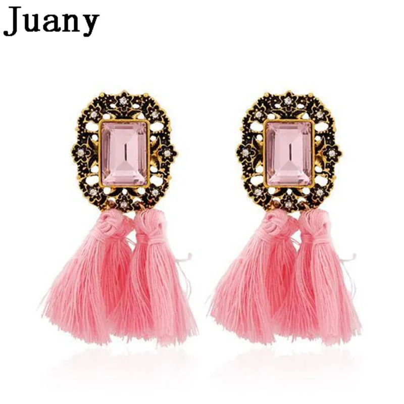 Bohemian Crystal Tassel earring vintage ethnic long tassel earring women geometric alloy Plating dangle drop earring 2018 6