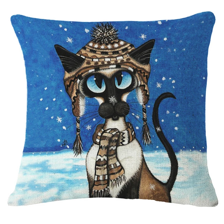الكرتون الحيوان الكتان القطن مربع القط غطاء وسادة الزخرفية وسادة تغطي المخدة الخضراء الرئيسية مكتب أريكة ديكور المنزل b156
