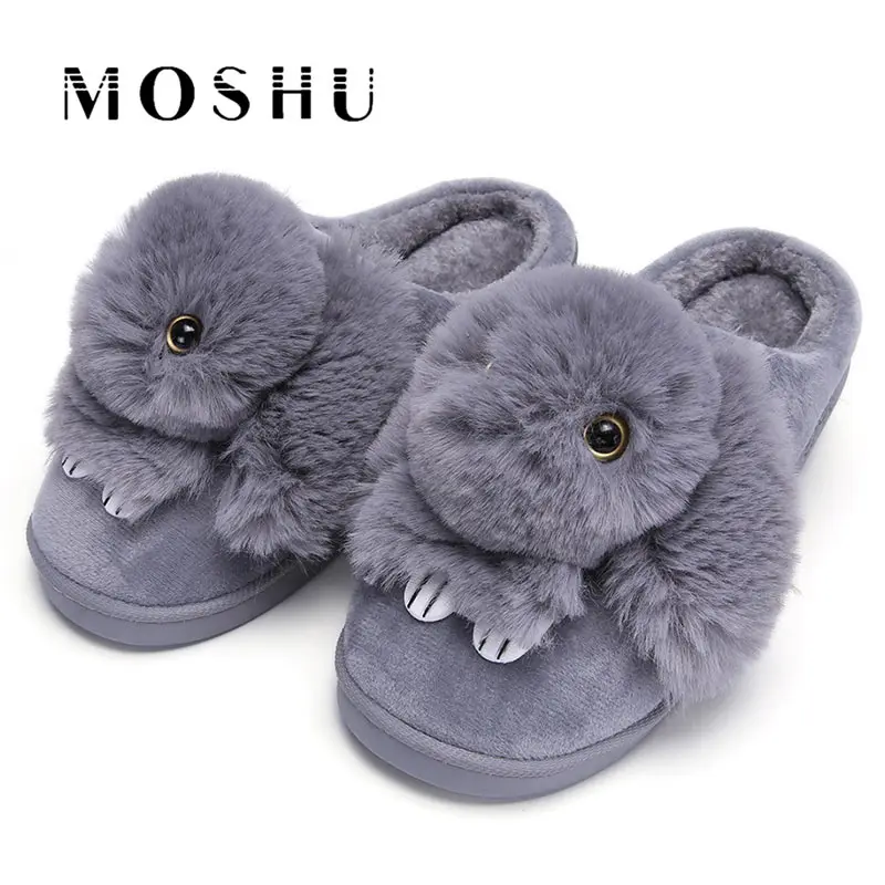 

Women Winter Home Slippers Ladies Rabbit Animal Prints Fur Warm Slides Indoor Soft Casual Shoes For Women