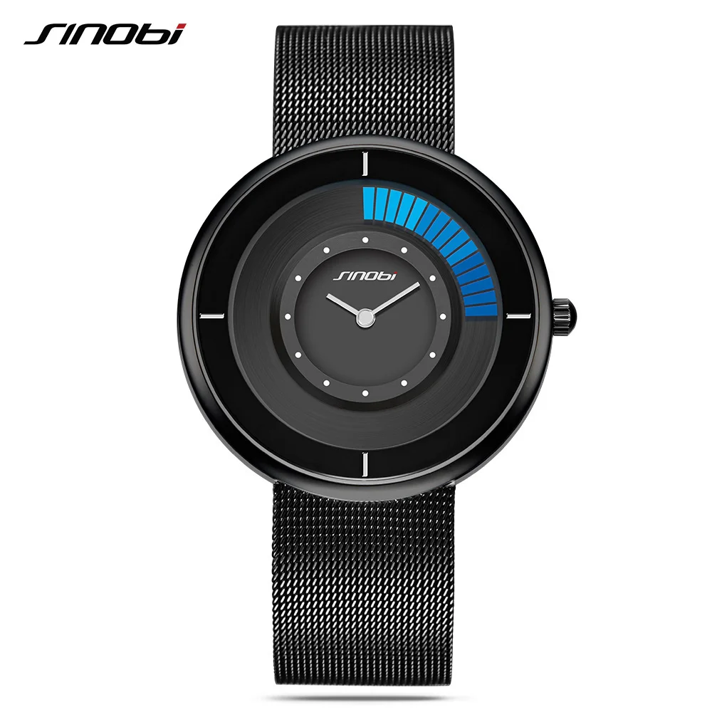 

New 2017 Sinobi Mens Watches Top Brand Luxury Sports Watches For Men Black Mesh Band Quartz Watch Geneva Clock Relogio Masculino