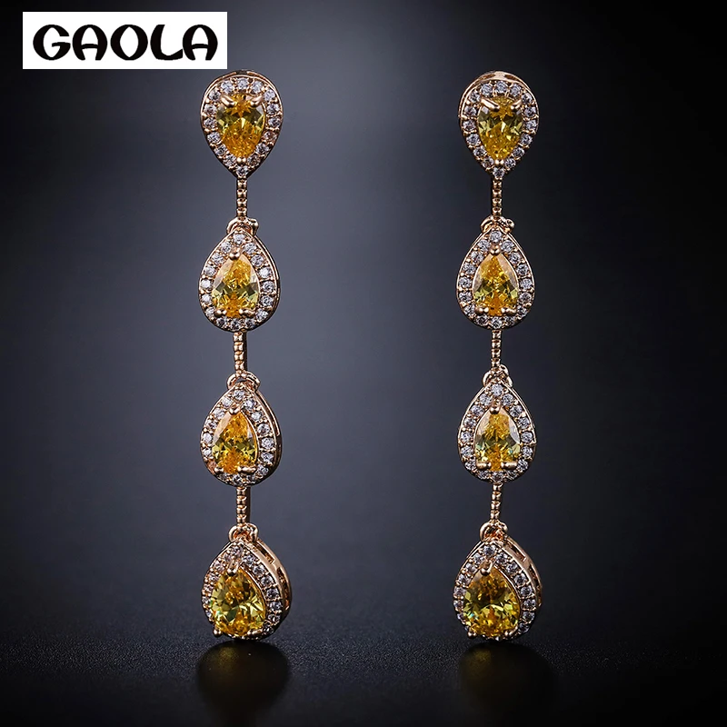 

GAOLA Fashion Oval 3Colors CZ Dangle Earrings For Women Long Waterdrop Earring Jewelry Gift GLE8067