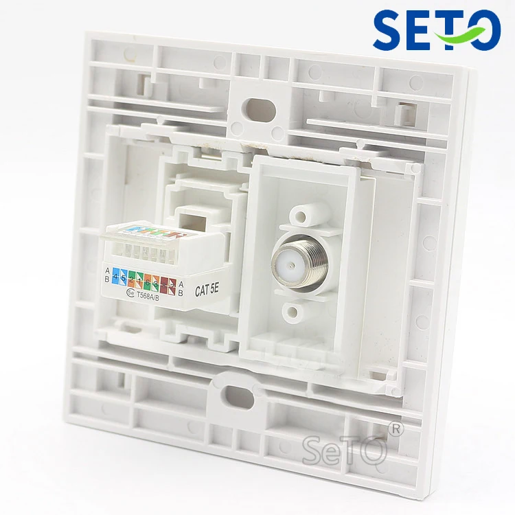 

SeTo 86 Type RJ45 Cat5e Network Lan + F Head Digital TV Connector Panel Wall Plate Socket Keystone Faceplate