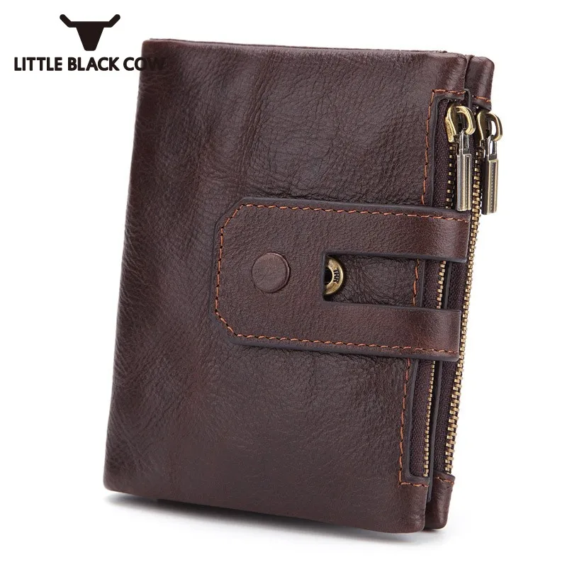 

Double Zip Pouch Purse Men Casual Business Short Top Quality Leather Clutch Wallets Black/Brown Money Bag Handy Billetera Hombre