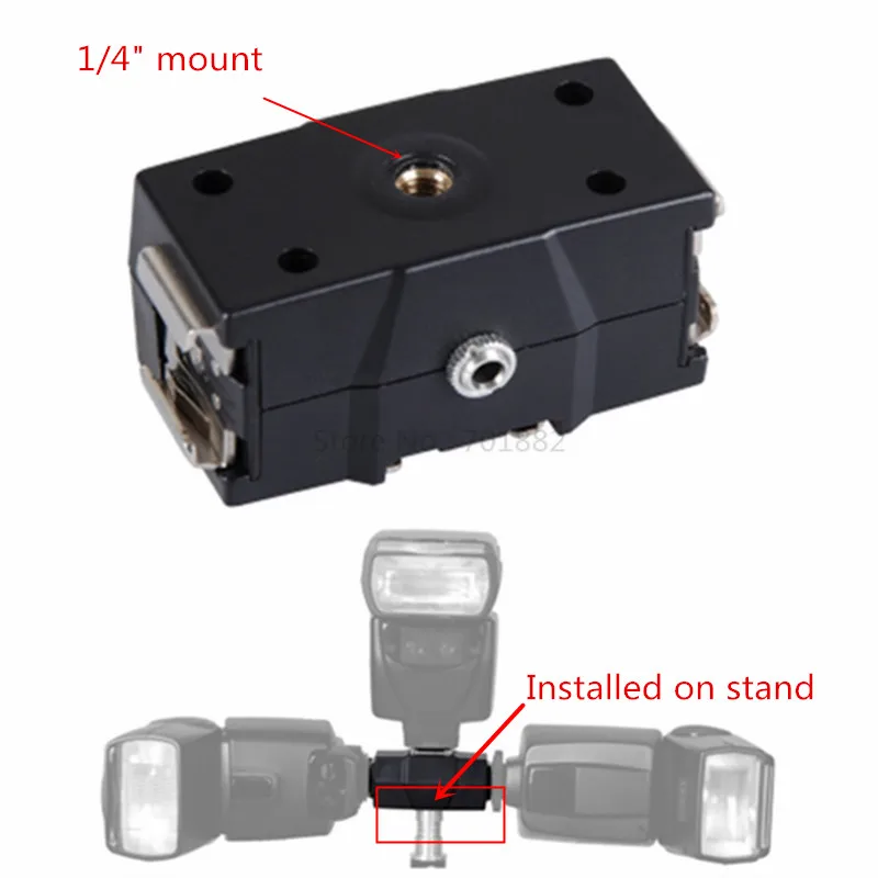 Flash Holder Three Hot Shoes Holder Adapter with 3.5mm Sync Socket for Speedlite FLH-08  (4)