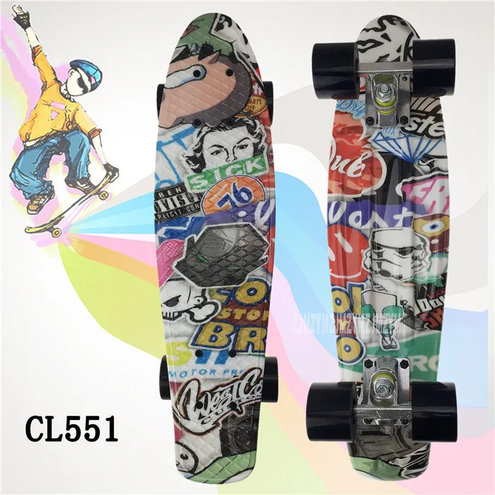 Цветной Графический Печатный 22 дюймов скейтборд-крейсер мини-пластиковый скейт доска Ретро Лонгборд Открытый Взрослый/детский скутер - Цвет: CL551