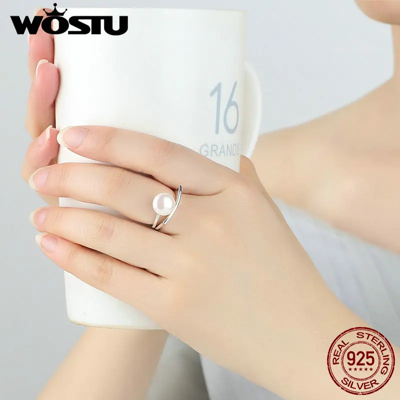 WOSTU подлинные 925 пробы серебряные кольца с минимальным жемчугом для женщин Новая мода S925 хорошее ювелирное изделие подарок DXR034