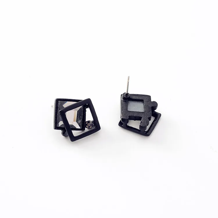 Корейские новые простые серые квадратные серьги-гвоздики с кристаллами для женщин, модные ювелирные изделия, милые маленькие серьги Brincos