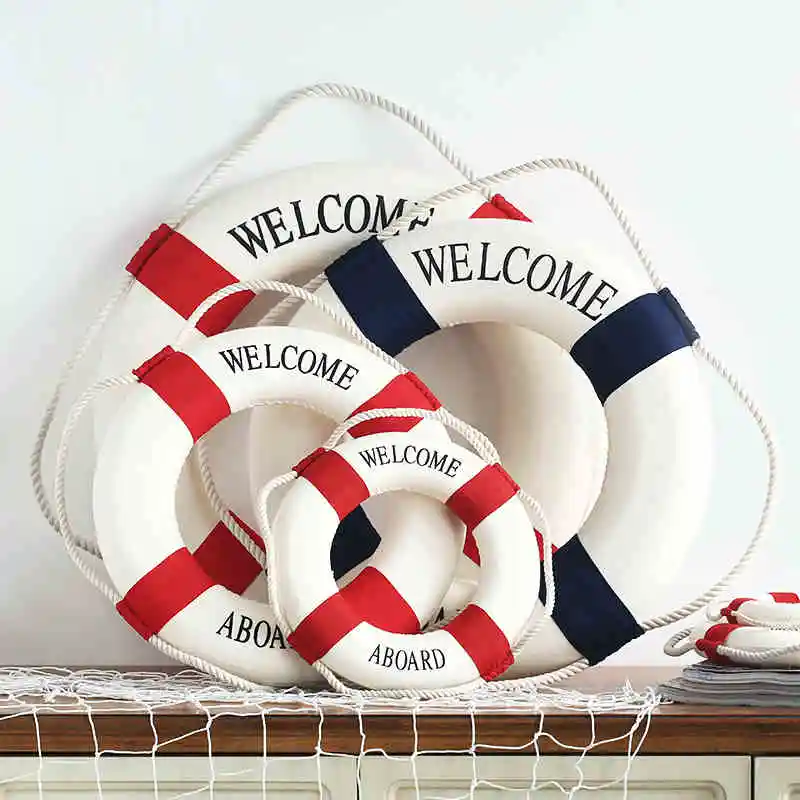 

Mediterranean Style "welcome aboard" Cotton Lifebuoy 1PC Bar Living Room Nautical Home Decorative Crafts Wall Hanger 3D Sticker