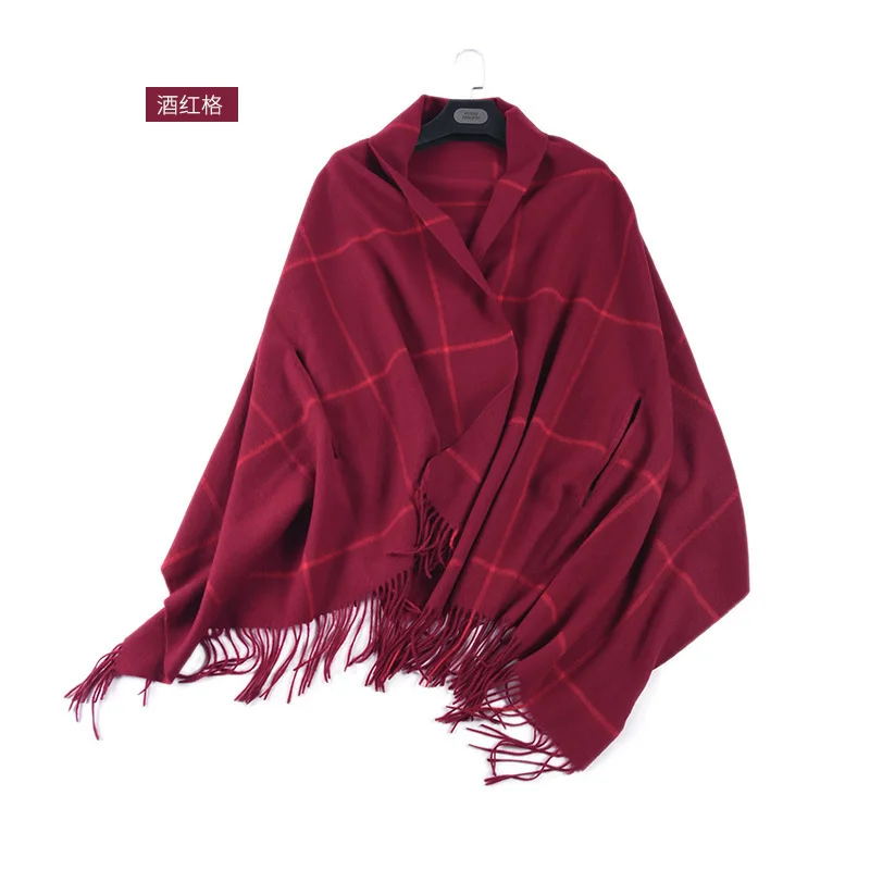 Женский весенне-зимний шарф из шерсти высокого качества 80*194 см, для женщин, для мам, теплый, для отдыха на природе, для пикника, Beadh, шаль для путешествий - Цвет: Wine red
