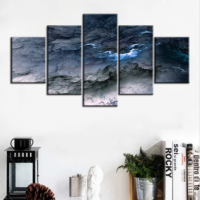 5 pc set blue grey waves abstract cloud no frame oil painting canvas