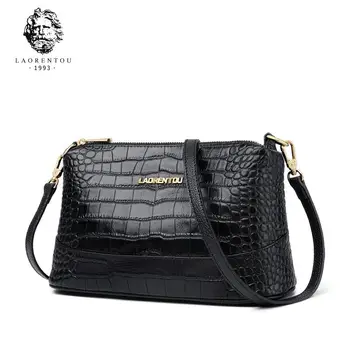 

LAORENTOU 2020 New Women's leather handbag quality fashion crocodile Genuine Leather bags Luxury woemn shoulder Crossbody bag