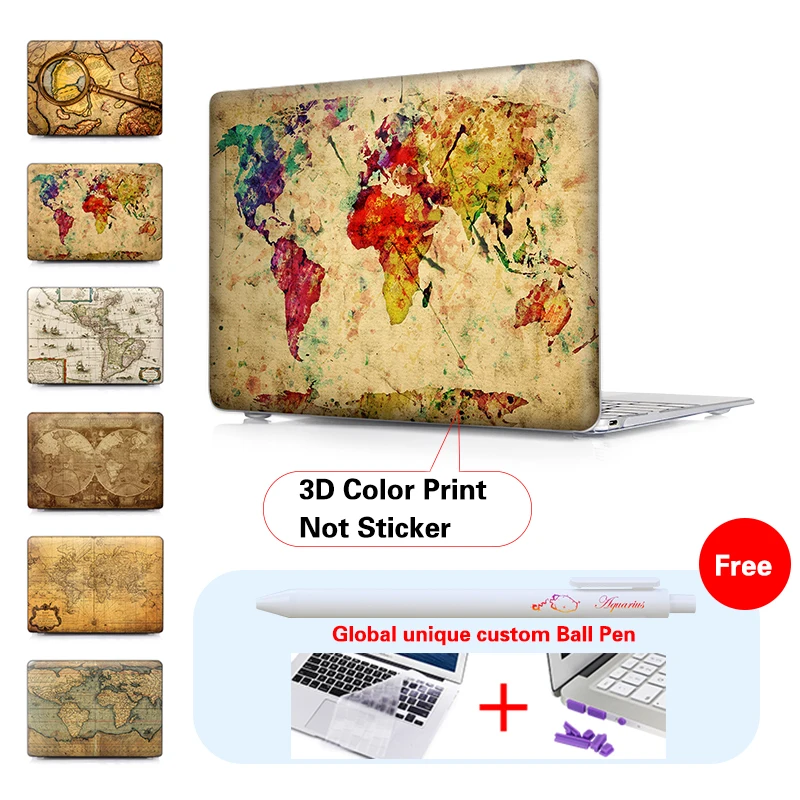  Colorful World Map Laptop Protective Hard Cases Cover For Macbook Air Pro 13 Case Pro 13 15 Retina Laptop Skin Protector Shell 