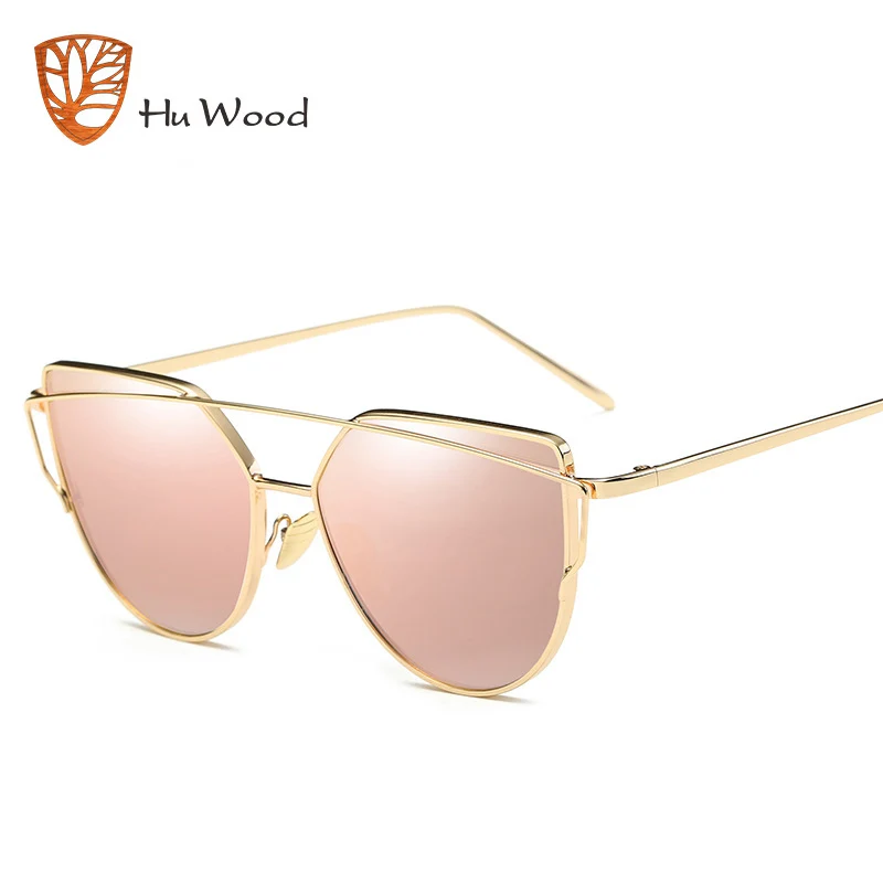 

Hot Sale Mirror Flat Lense Women Cat Eye Sunglasses Classic Brand Designer Twin-Beams Rose Gold Frame Sun Glasses for Women 8414