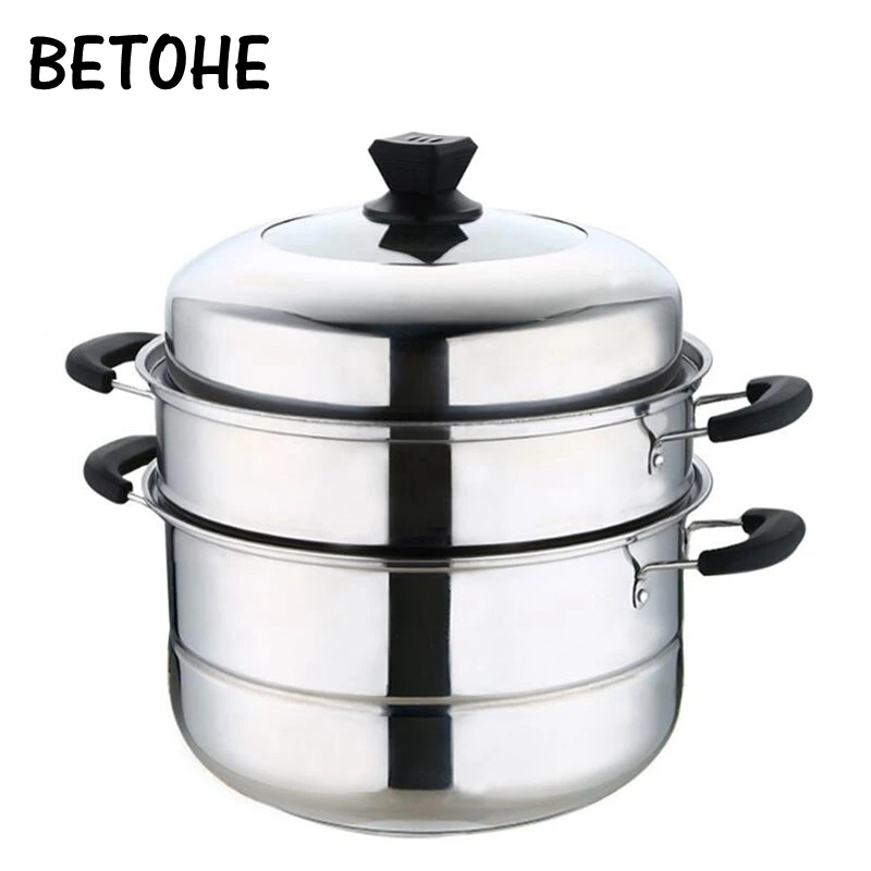 BETOHE Steamer Pot Multi function Stainless Steel Steaming Pot Double Boiler Three layer Steam