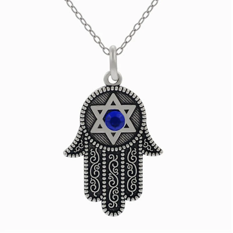Oneckoha Винтаж античное серебро buddaha рука, Фатима рука кулон Израиль Флаг Хамса Цепочки и ожерелья